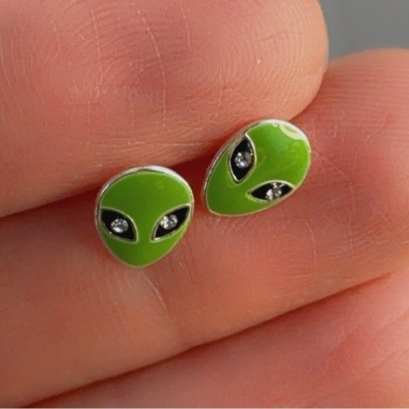 Sterling Silver Alien Stud Earrings - Picture 3 of 13